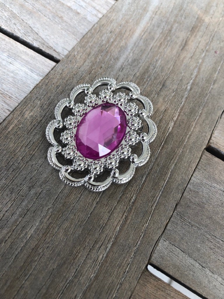 Brosche Anstecknadel Metall Silber Mit Pink | 1 Stück von hartmannknoepfe