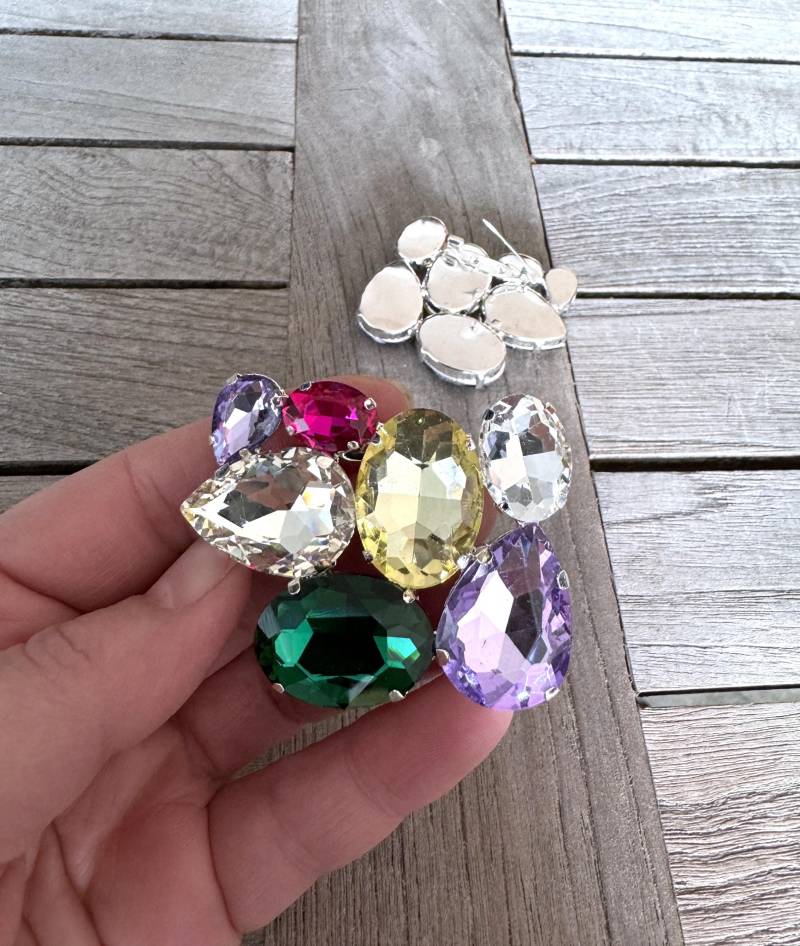 Moderne Brosche Anstecknadel Metall Silber Lila Grün Gelb Pink | 1 Stück von hartmannknoepfe