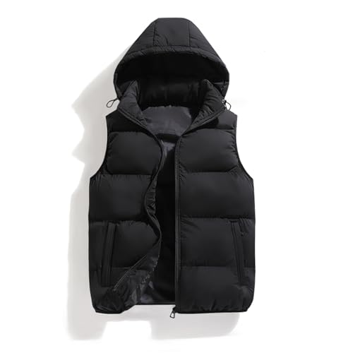 hathne Herren Winter Puffer Weste Ärmellos Warm Reißverschluss Leichte Jacke Weste mit abnehmbarer Kapuze, Schwarz, Medium von hathne