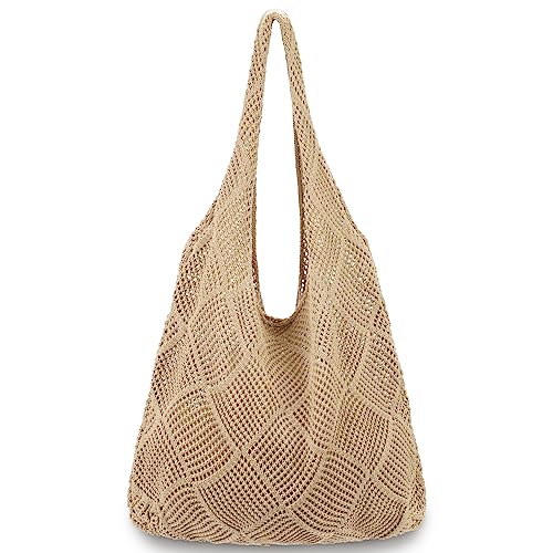 hatisan Häkeltaschen für Frauen Sommer Strand Tote Bag Ästhetische Tragetasche Hippie Tasche Stricktasche, A-Khaki von hatisan