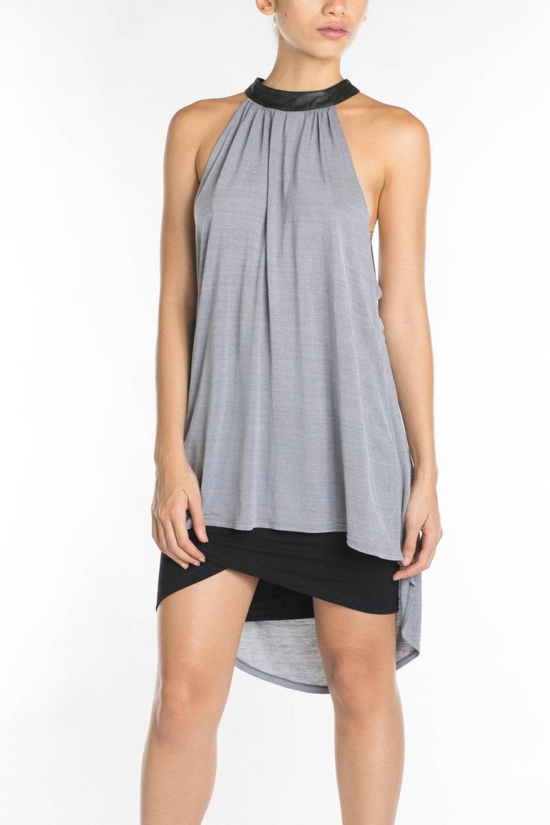 Rayon Jersey Tank Top Lederausschnitt, Offener Rücken - Wing Tail Top Frauen von hausofsparrow