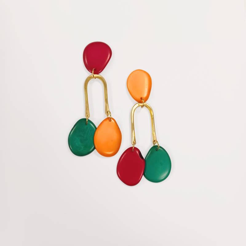 Bunte Tagua Samen Ohrclips Messing Kronleuchter Baumeln Schmuck von havanaflamingo