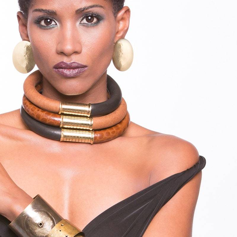 Nairobi - Handmade -Unique- Afro Halskette -Collier Afro-stil-statement-Leder-Halskette von havanaflamingo