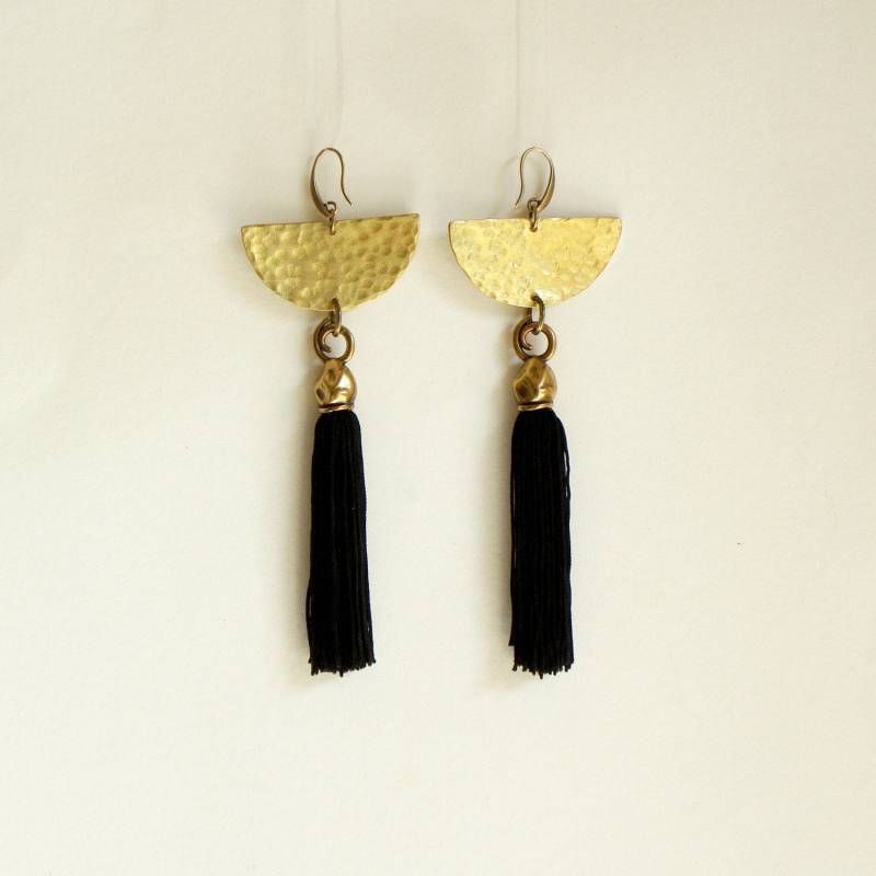 Troddel-Ohrringe Jewelry -Tassel -statement Ohrringe -Boho - Schwarz-Ohrringe Handgemachte Dangle von havanaflamingo