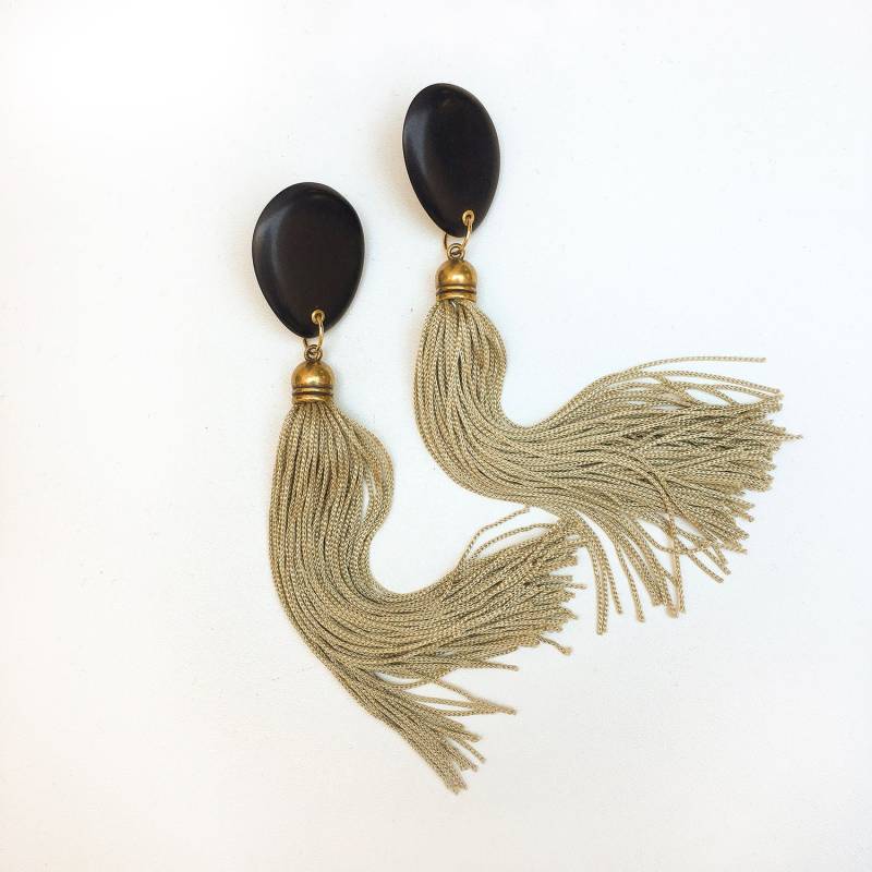 Troddel-Ohrringe Jewelry -Tassel -statement Ohrringe -Boho - Schwarz-Ohrringe Handgemachte Dangle von havanaflamingo