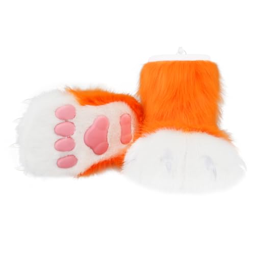 hbbhml Pelzige Kunstpelz Schuhe Tier Katze Fuchs Pfote Hausschuhe Fursuit Plüsch Fuzzy Fluffy Warm Kralle Stiefel Kostüm Zubehör von hbbhml