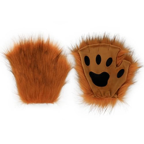 hbbhml Kunstpelz Pfote Handschuhe Flauschige Katze Krallen Halloween Weihnachten Party Karneval Kostüm Cosplay Zubehör für Mädchen Frauen von hbbhml