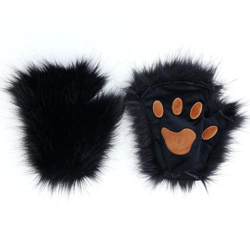 hbbhml Kunstpelz Pfote Handschuhe Flauschige Katze Krallen Halloween Weihnachten Party Karneval Kostüm Cosplay Zubehör für Mädchen Frauen von hbbhml