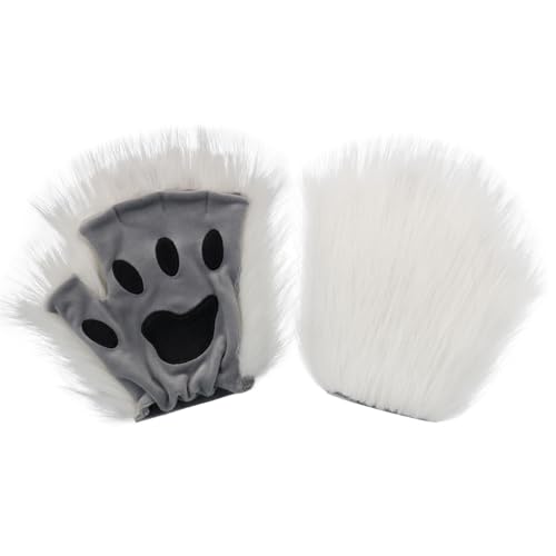 hbbhml Kunstpelz Pfote Handschuhe Flauschige Katze Krallen Halloween Weihnachten Party Karneval Kostüm Cosplay Zubehör für Mädchen Frauen von hbbhml