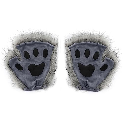 hbbhml Kunstpelz Pfote Handschuhe Flauschige Katze Krallen Halloween Weihnachten Party Karneval Kostüm Cosplay Zubehör für Mädchen Frauen von hbbhml