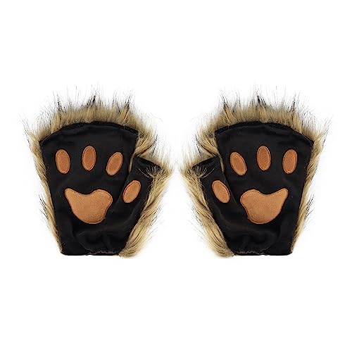 hbbhml Kunstpelz Pfote Handschuhe Flauschige Katze Krallen Halloween Weihnachten Party Karneval Kostüm Cosplay Zubehör für Mädchen Frauen von hbbhml