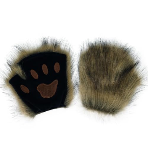 hbbhml Kunstpelz Pfote Handschuhe Flauschige Katze Krallen Halloween Weihnachten Party Karneval Kostüm Cosplay Zubehör für Mädchen Frauen von hbbhml