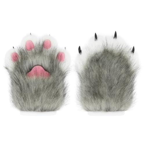 hbbhml Kunstpelz Plüsch pelzige Katze Kralle Handschuhe Fursuit Tier Fuchs Pfoten Fäustlinge Halloween Cosplay Kostüm Zubehör für Erwachsene von hbbhml