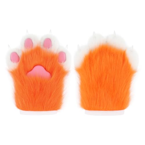 hbbhml Kunstpelz Plüsch pelzige Katze Kralle Handschuhe Fursuit Tier Fuchs Pfoten Fäustlinge Halloween Cosplay Kostüm Zubehör für Erwachsene von hbbhml
