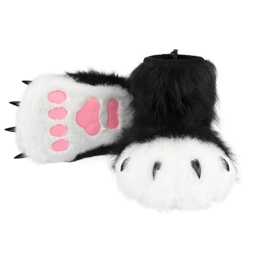 hbbhml Pelzige Kunstpelz Schuhe Tier Katze Fuchs Pfote Hausschuhe Fursuit Plüsch Fuzzy Fluffy Warm Kralle Stiefel Kostüm Zubehör von hbbhml