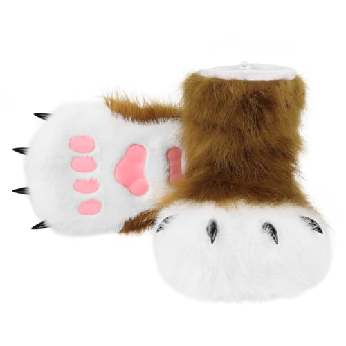 hbbhml Pelzige Kunstpelz Schuhe Tier Katze Fuchs Pfote Hausschuhe Fursuit Plüsch Fuzzy Fluffy Warm Kralle Stiefel Kostüm Zubehör von hbbhml
