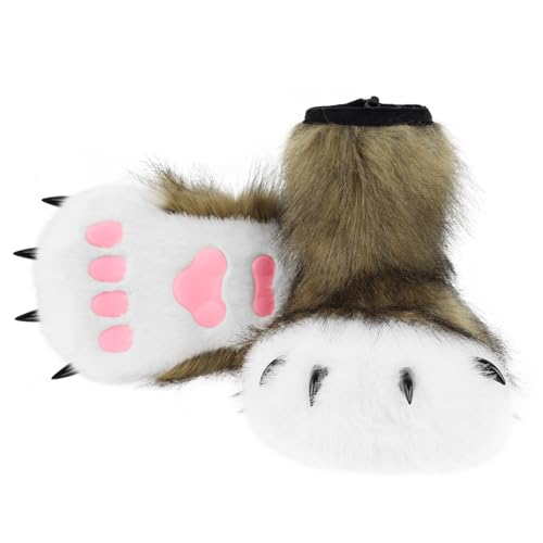 hbbhml Pelzige Kunstpelz Schuhe Tier Katze Fuchs Pfote Hausschuhe Fursuit Plüsch Fuzzy Fluffy Warm Kralle Stiefel Kostüm Zubehör von hbbhml