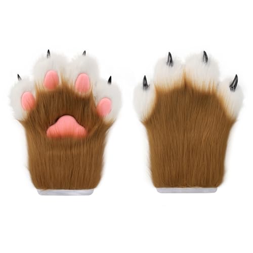 hbbhml flauschige Pfoten handschuhe Tier katze Wolf Hund Fuchs Kostüm Cosplay Zubehör Halloween Weihnachts feier für Kinder Erwachsene von hbbhml