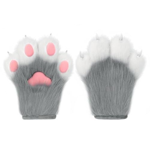 hbbhml flauschige Pfoten handschuhe Tier katze Wolf Hund Fuchs Kostüm Cosplay Zubehör Halloween Weihnachts feier für Kinder Erwachsene von hbbhml