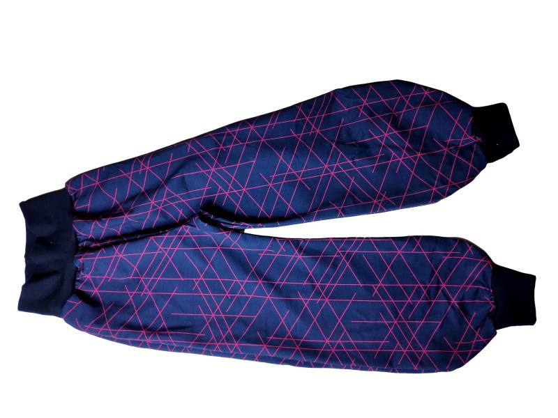 110/116 Pumphose French Terry Blaulila Pinke Linien Handmade von hcotec