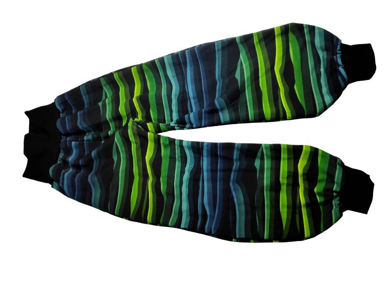 134 Pumphose French Terry Schwarz Grüne Wave Linien, Schwarze Bündchen 68-164 Handmade Gefüttert Raindance von hcotec