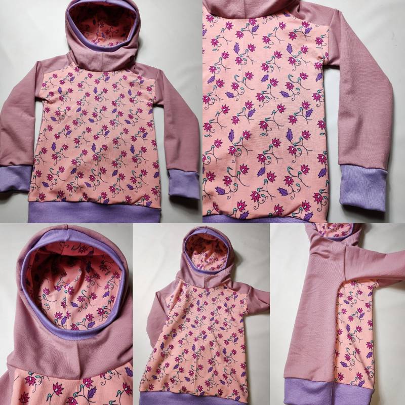 Kapuzenpullover, Selbst Genäht, Hautfarben Hellrosa Mit Blumenranke von hcotec