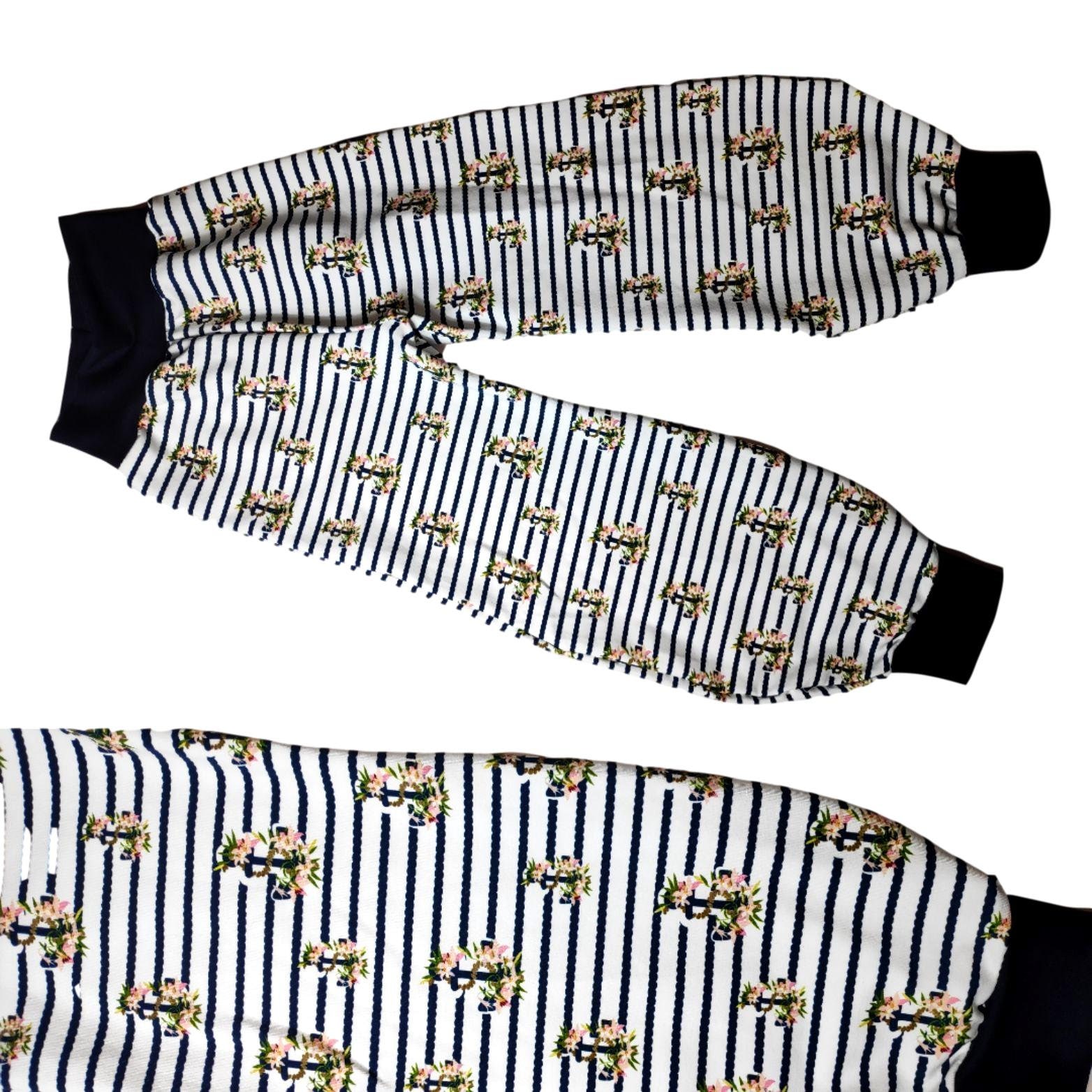 Pumphose Damengrößen French Terry Weiß Blau Gestreift Anker Blumenranke Nachtblaue Bündchen Einfarbig Mit Ohne Tasche von hcotec