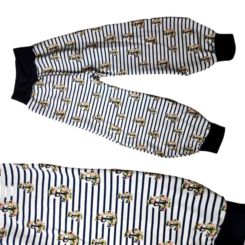 Pumphose Damengrößen French Terry Weiß Blau Gestreift Anker Blumenranke Nachtblaue Bündchen Einfarbig Mit Ohne Tasche von hcotec