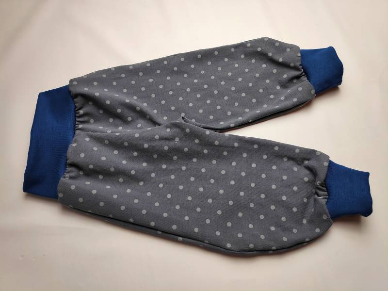 Pumphose Dunkelgrau Mit Großen Weißen Punkten Jeansblaue Bündchen Unifarben 68-164 Handmade von hcotec