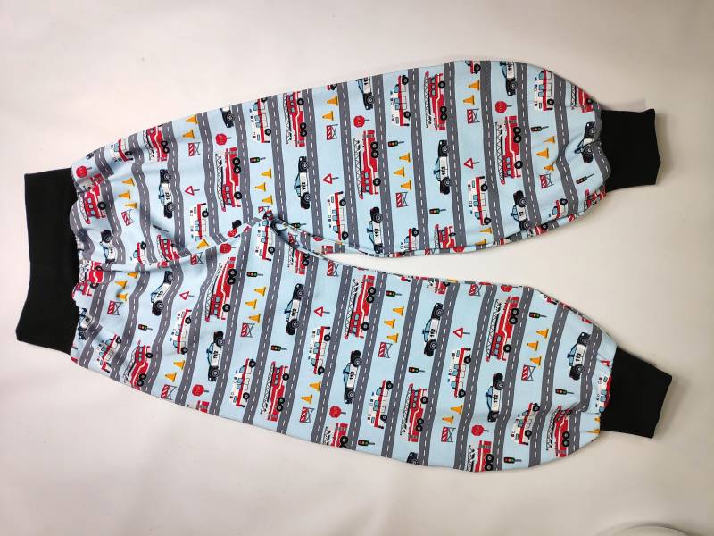 Pumphose Hellblauer Jersey Mit Feuerwehr Polizei Straßen Und Schildern 68-164 Handmade von hcotec