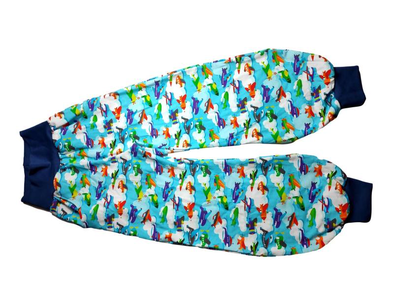 Pumphose Jersey Hellblau Bunte Flugzeuge Hubschrauber Bündchen 68-164 Handmade Verschiedene Varianten Gefüttert von hcotec