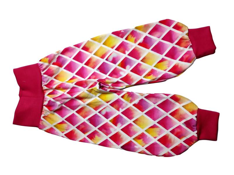 Pumphose Jersey Pink Gelb Raute Bündchen 68-164 Handmade Verschiedene Varianten Gefüttert Strips von hcotec