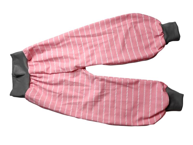Pumphose Rosa Jersey Linien Kritzel Graue Bündchen Unbunt 68-164 Handmade Verschiedene Varianten Gefüttert Kleinkind Teenager Mädchen von hcotec