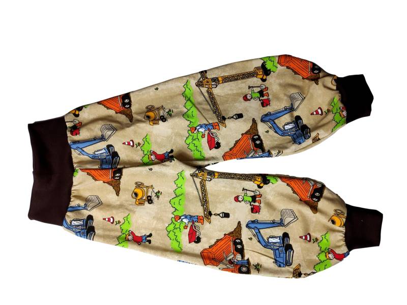 Pumphose Sand Gelb Jersey Fahrzeuge Bild Baustelle Bagger Bauarbeiter Braune Bündchen 68-164 Handmade Verschiedene Varianten Gefüttert von hcotec