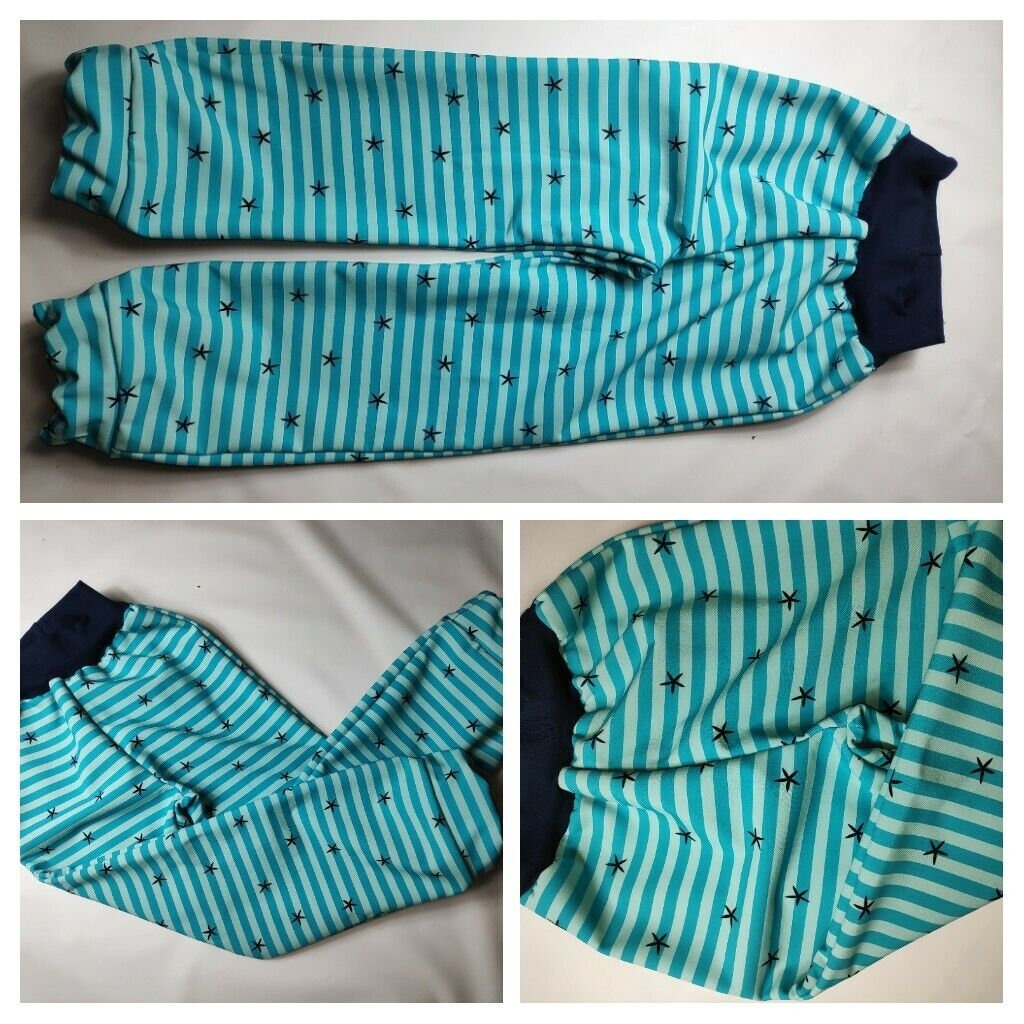 Softshellhose Türkis Hellbau Gestreift, Schwarze Sterne, Regenhose Matschhose Skihose von hcotec