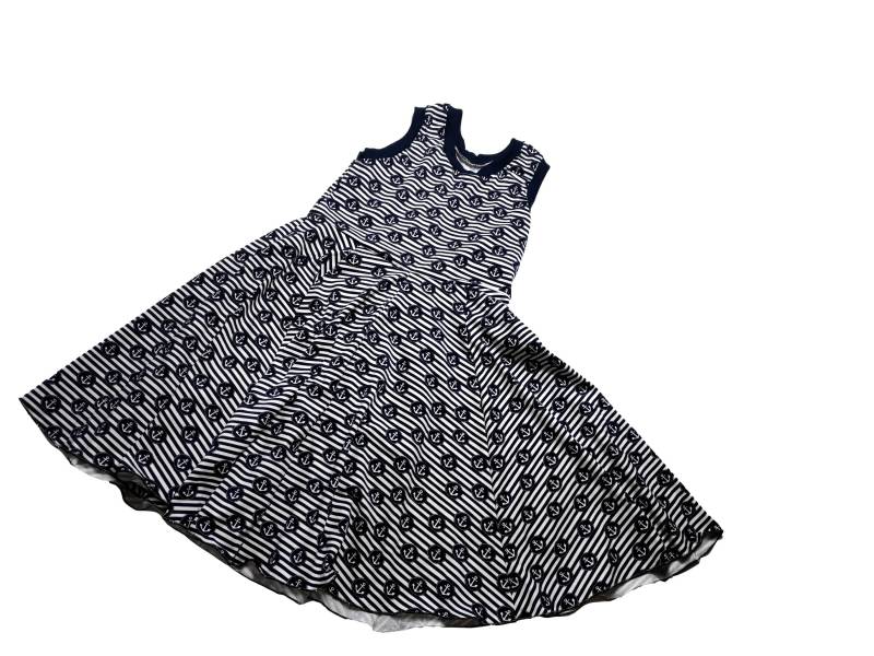 Tellerkleid Anker Maritim Weiß Blau Gestreift Streifen Nachtblaue Bündchen Handmade 86-164 von hcotec