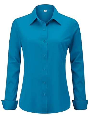 hearain Weiche, faltenfreie Damenhemden, Knopfleiste, einfarbig, langärmelig, Arbeitsblusen, Stretch, Freizeit-Top, XXS-4XL, 00108_peacock blue, X-Groß hearain Weiche, faltenfreie Damenhemden, Knopfleiste, einfarbig, langärmelig, Arbeitsblusen, Stretch, Freizeit-Top, XXS-4XL, 00108_peacock blue, X-Groß von hearain