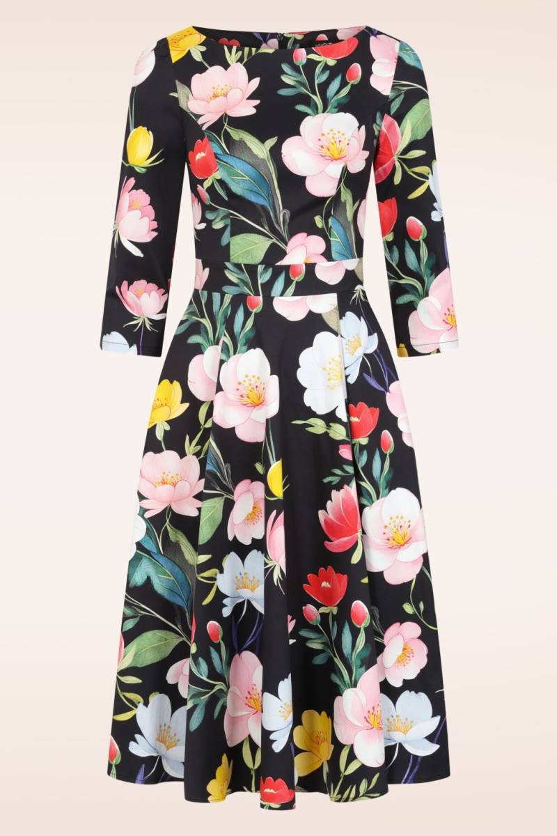 Exklusiv bei Topvintage ~ Twilight Garden Swingkleid in Schwarz und mehrfarbig von hearts & roses