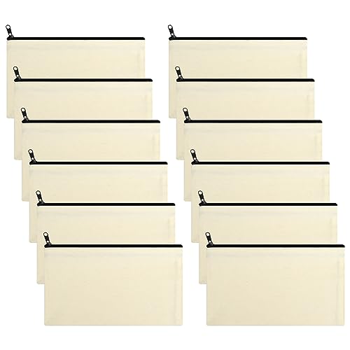 heavenlife 12 Stück DIY Segeltuch Leinen Mäppchen, Blanko Stoff Federmäppchen, Segeltuch Kosmetiktasche, Schlampermäppchen für Reise Kosmetik Schreibwaren, 21x12cm (Schwarzer Reißverschluss) von heavenlife