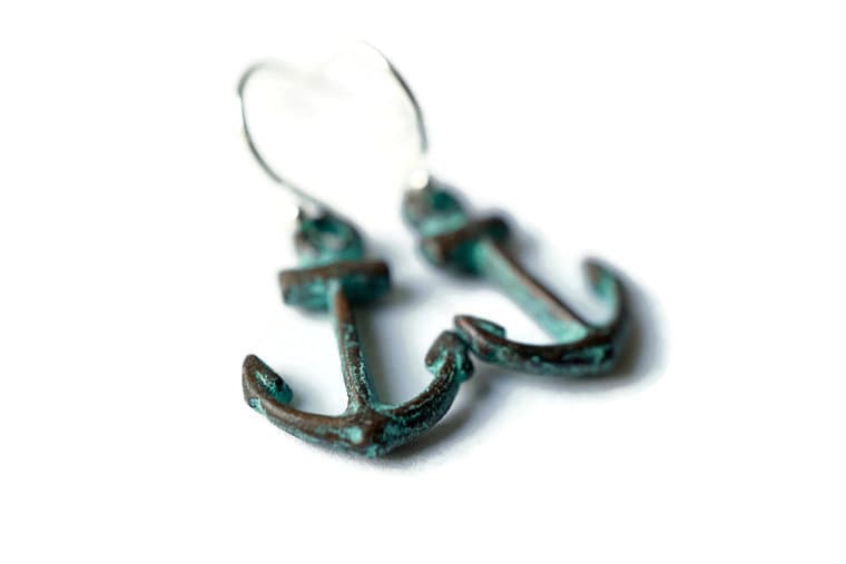 Patina Anker Ohrringe Kupfer Ohrringe, Sterling Silber Haken von heavyistheheart