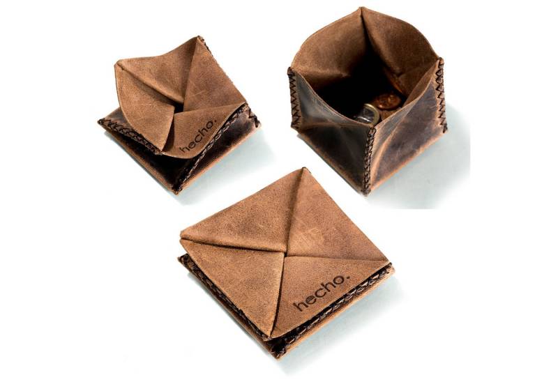 hecho. Mini Geldbörse Münzbeutel - Faltbar, Handgefertigt, Leder, Kleingeldbörse von hecho.