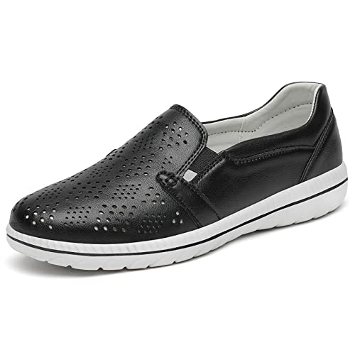 hecodi Damen Freizeitslipper, süße Slip-On-Komfort-Walking-Flats, Fahr-Mokassins, modische geschlossene Zehen-Bootsschuhe in Schwarz, Größe 39 von hecodi