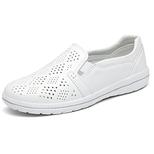 hecodi Damen-Loafers, lässige Slip-On-Komfort-Walking-Flats, Fahr-Mokassins, atmungsaktiv in Weiß 38 von hecodi
