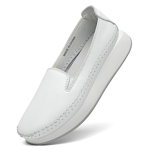 hecodi Frauen Slip On Modische Flache Schuhe mit perforiertem Design, Plattform Freizeitschuhe handgefertigt, weiß EU-39 von hecodi