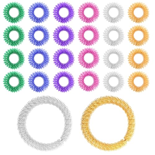 26 Stück Akupressur Ring Massageringe Finger Skill Ringe Fingermassagering Entspannung Fingerringe Handgelenk Anti Stress Armband Kleine Massagering für Kinder, Erwachsene, Hoher Arbeitsdruck (6 Farb) von heedpeiur