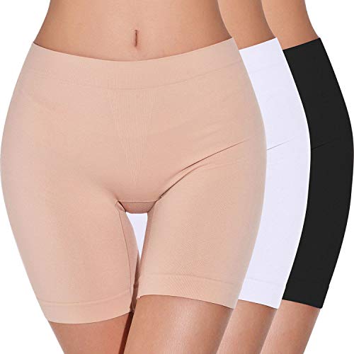 heekpek Unter Rock Boxershorts Damen Unterhosen Kurz Hose Lange Frauen Panties Slipshorts Kurze Leggings Hotpants Miederpants,Schwarz+Hautton+Weiß,L von heekpek