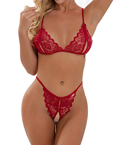 heekpek BH Damen Set Spitze Dessous Sexy Set Unterwäsche Lingerie Lace Verstellbarer Unterwäsche-Tanga Set von heekpek