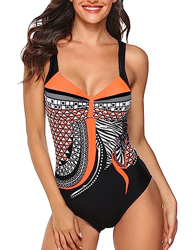 heekpek Badeanzug Damen Push up Vintage Badebekleidung Damen Bauchweg Sport Badeanzüge Frauen mit Bügel Figurformend Badeanzug Tribal Print Gepolsterte Große Größen Bademode von heekpek