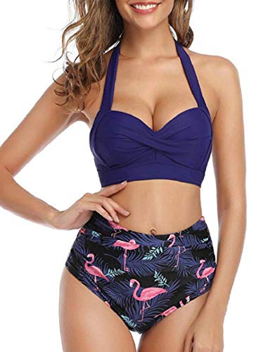 heekpek Bikini Damen High Waist Sexy Badeanzug Push Up Verstellbarer Neckholder Bikini Krawattenknoten Blumendruck Bikini Set von heekpek