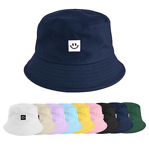 heekpek Fischerhut Bucket Hat Damen Herren Fischerhüte Sonnenhut Baumwolle Sommerhut Strandhut Fishermütze Freizeithut Anglerhut Unisex Hüte Faltbarer Reversibel 56-58CM,Marineblau von heekpek